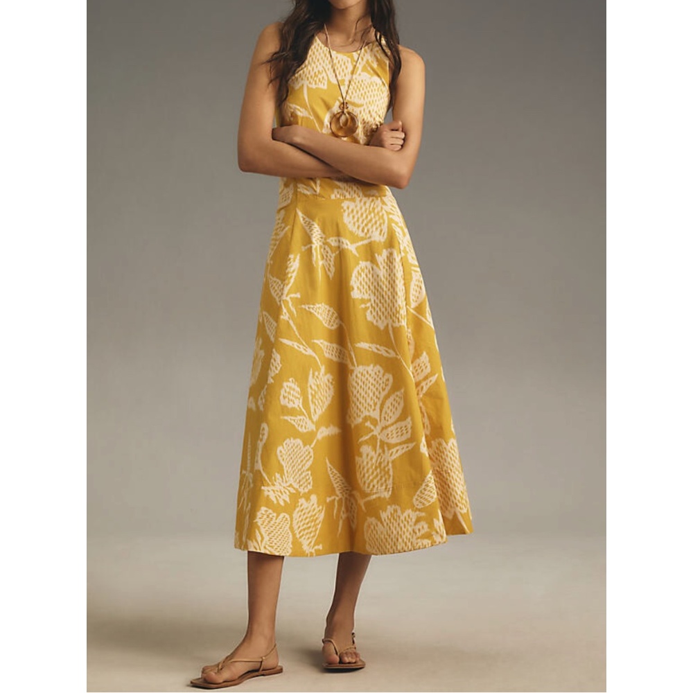 Anthropologie Yellow Floral Midi Dress